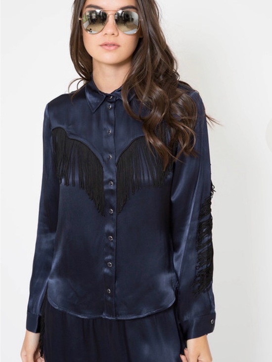 Ganni Tops - GANNI DONNELLY FRINGED SATIN SHIRT